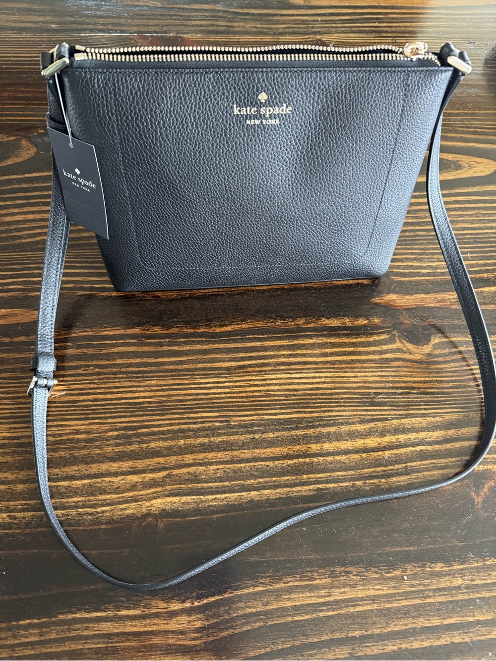kate spade Black Pebbled Leather Crossbody with Gold Logo